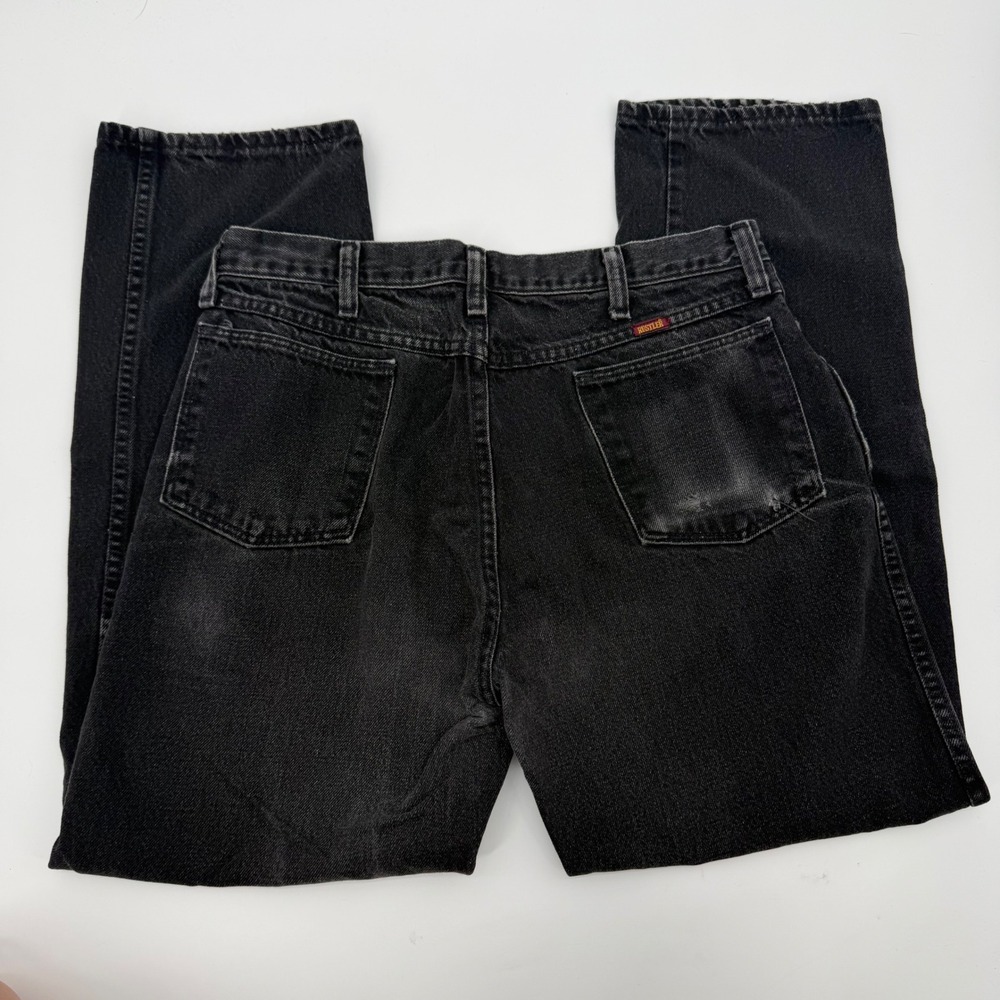 Vintage Rustler Mens Black Denim Straight Leg Jeans 32x32 Faded Workwear 2466